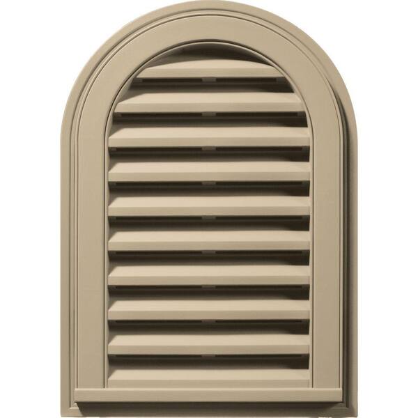 Builders Edge 14 in. x 22 in. Round Top Plastic Built-in Screen Gable Louver Vent #013 Light Almond