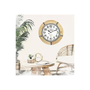 The Le Brasserie Oversized 27 in. wall clock in a solid hardwood frame, raised weathered bezel
