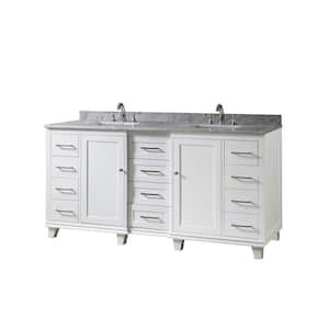 Ultimate Classic 72 in. Vanity In White With Carrara White Marble Vanity Top with White Basins