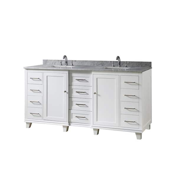 Direct vanity sink Ultimate Classic 72 in. Vanity In White With Carrara White Marble Vanity Top with White Basins