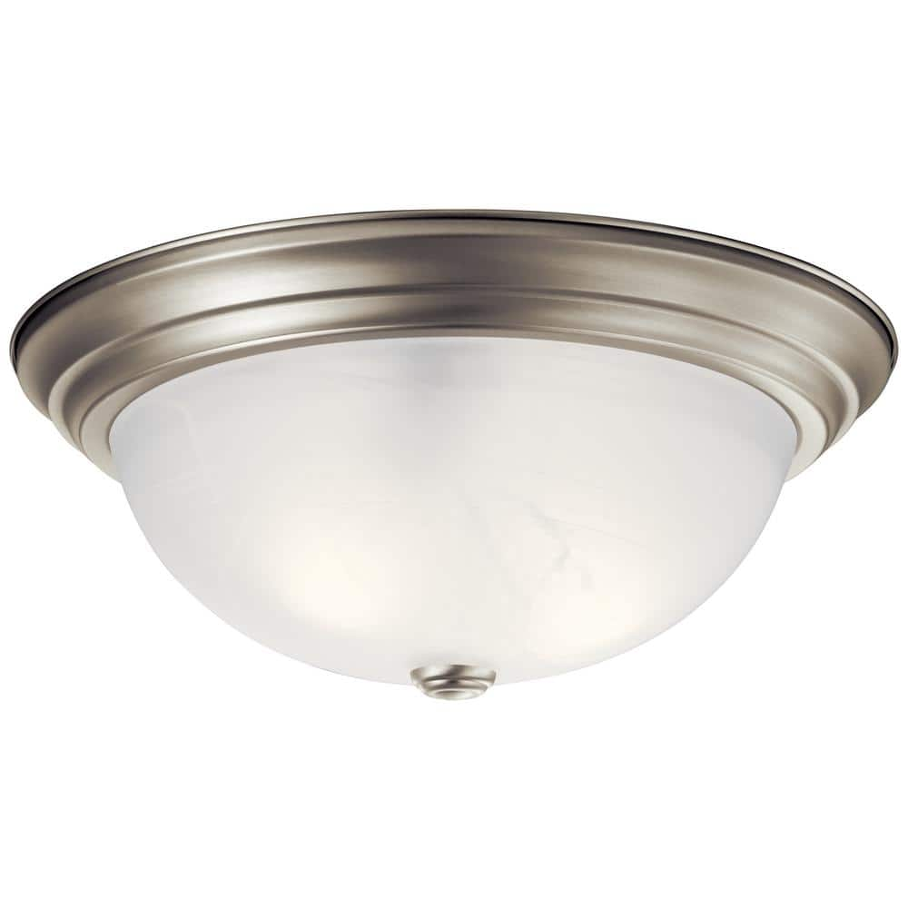 (broken glass) Kichler 15.25  Round 3 Light Brushed Nickel Flush Mount Light with Alabaster Swirl Glass