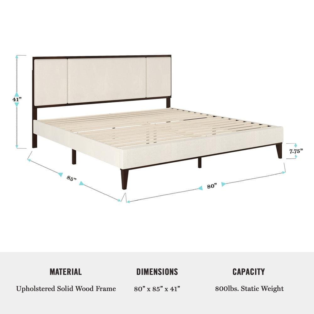 King Dark Brown Upholstered Wood Frame Platform Bed with Headboard