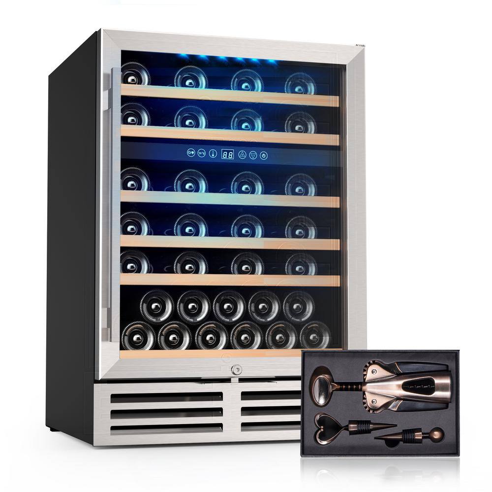 MOOSOO 24 In. Dual Zone 51-Bottles Free Standing Wine Cooler Wine ...