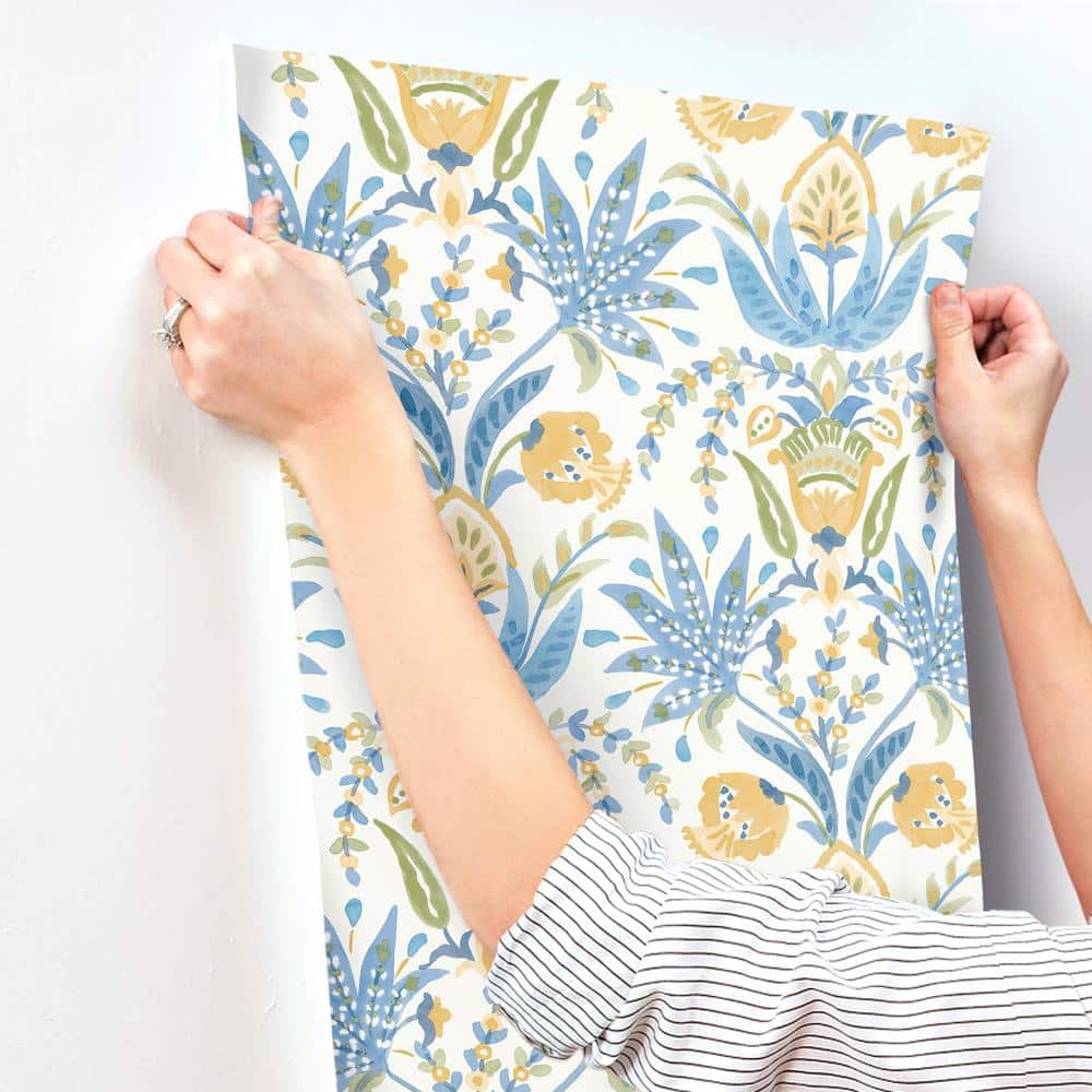 Seaside Jacobean Floral Pre-pasted Removable Wallpaper