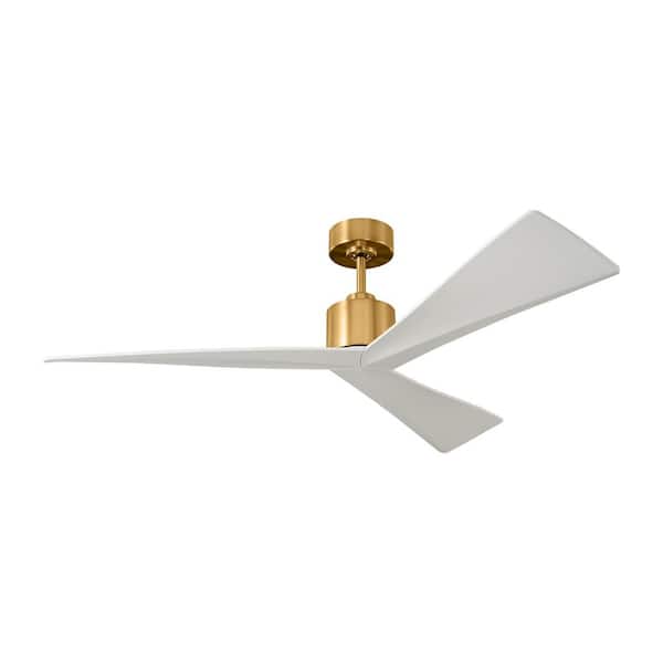 Generation Lighting Adler 52 in. Indoor/Outdoor Modern Burnished Brass Ceiling Fan with Matte White Blades, DC Motor and Remote Control
