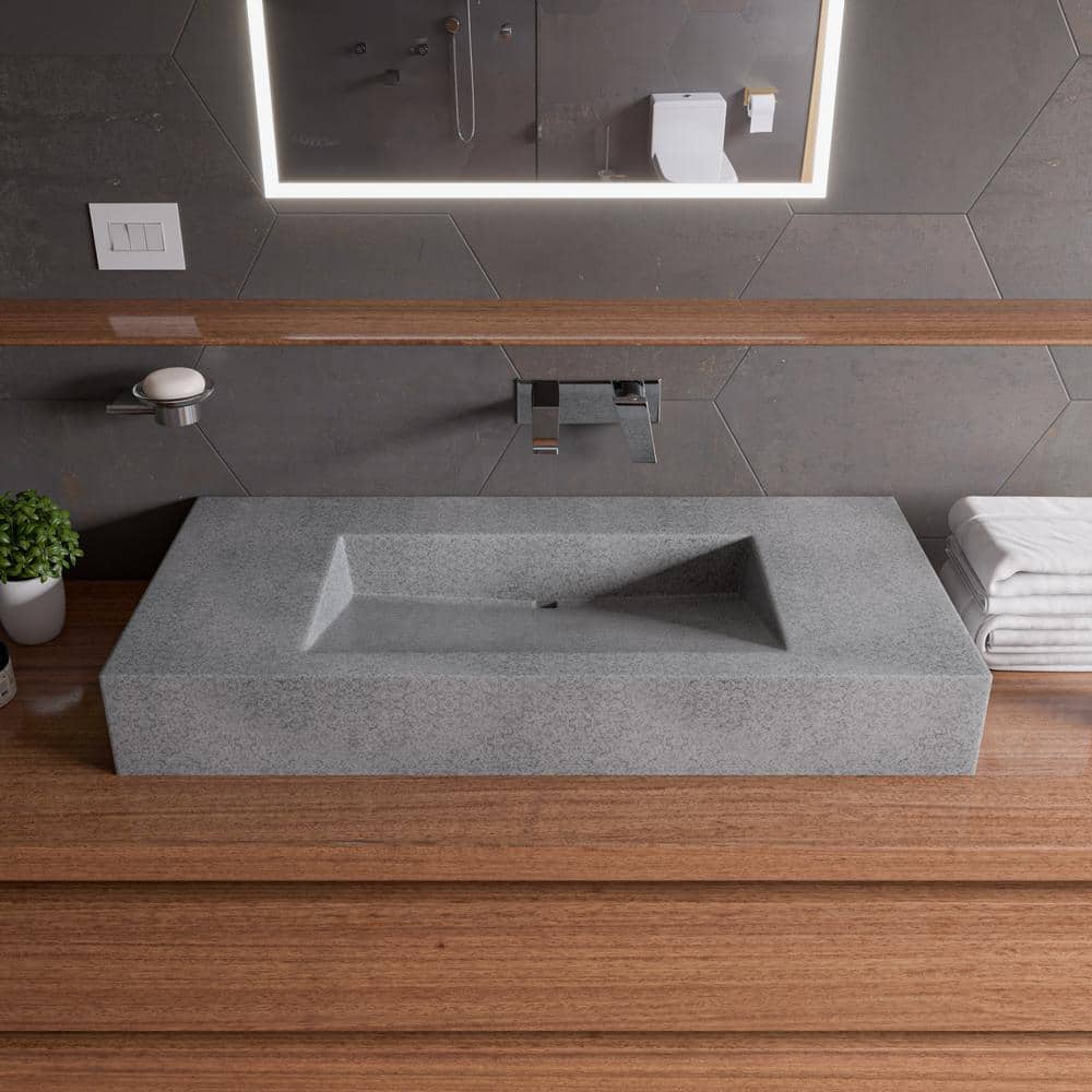 Gray Matte Ceramic Rectangular Wall-Mount Bathroom Sink