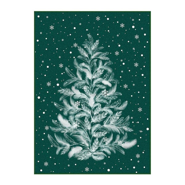 Christmas 9 ft. x 12 ft. Green Feather Christmas Tree Area Rug
