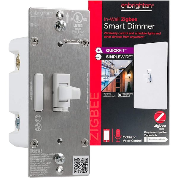 Enbrighten Zigbee Smart Dimmer Toggle Light Switch with Quick Fit and SimpleWire in White