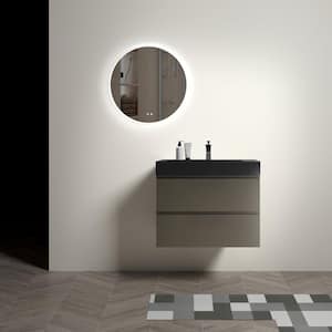 Aaby 30 in. W x 18 in. D x 25 in. H Wall Mounted Floating Bath Vanity Cabinet in Gray with Black Quartz Top and Sink