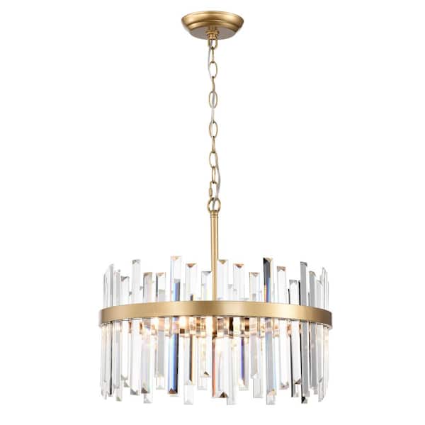 Jojospring Celina 18.5 in. 5-Light Bronze Drum Crystal Glass Chandelier with No Bulbs Included