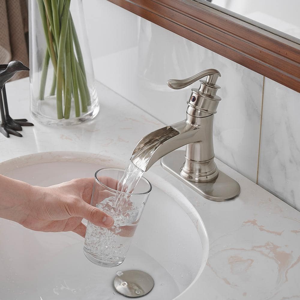 Brushed Nickel Single-Handle Waterfall Bathroom Faucet