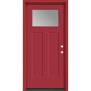 Performance Door System 36 in. x 80 in. Winslow Clear Left-Hand Inswing Red Smooth Fiberglass Prehung Front Door