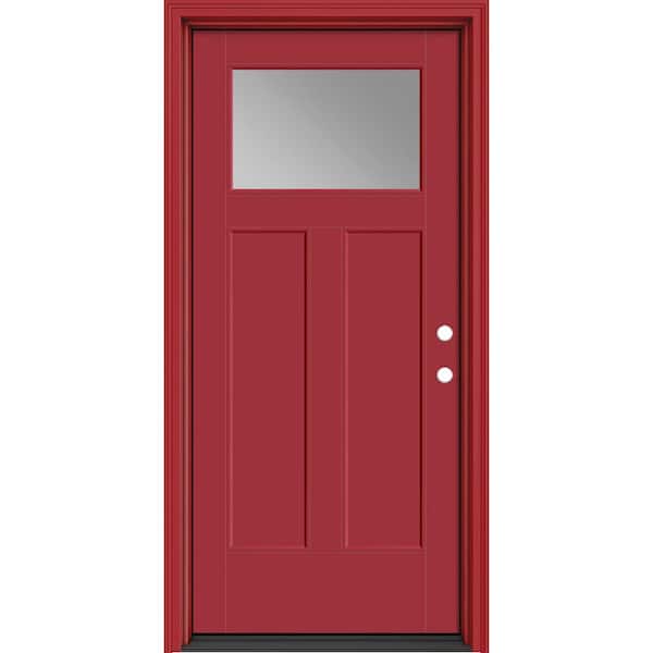 Masonite Performance Door System 36 in. x 80 in. Winslow Clear Left-Hand Inswing Red Smooth Fiberglass Prehung Front Door