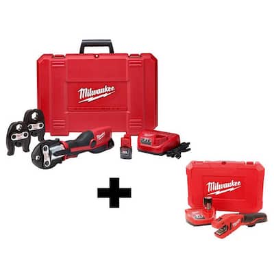 M12 12-Volt Lithium-Ion Force Logic Cordless Press Tool Kit (3 Jaws Included) with Free M12 Copper Tubing Cutter Kit