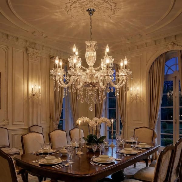 Atlanta 12-Light 29.5 in. Clear Crystal Traditional Candle Dimmable Chandeliers Living Ceiling Lights Foyer Lighting