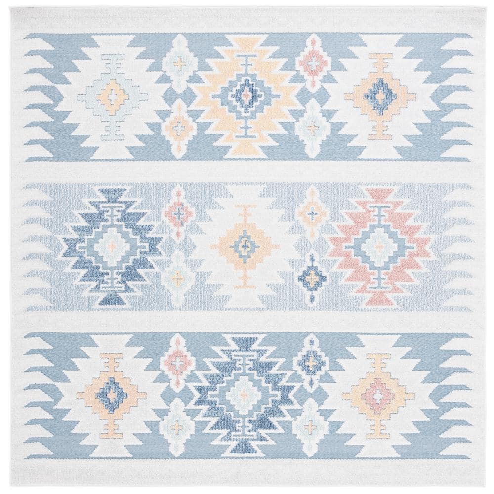 SAFAVIEH Sarasota Light Blue/Gray 7 ft. x 7 ft. Trellis Square Area Rug