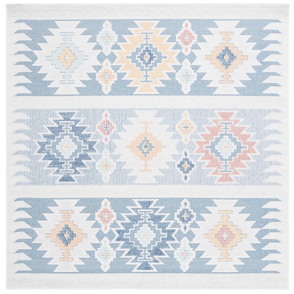 SAFAVIEH Sarasota Light Blue/Gray 7 ft. x 7 ft. Trellis Square Area Rug