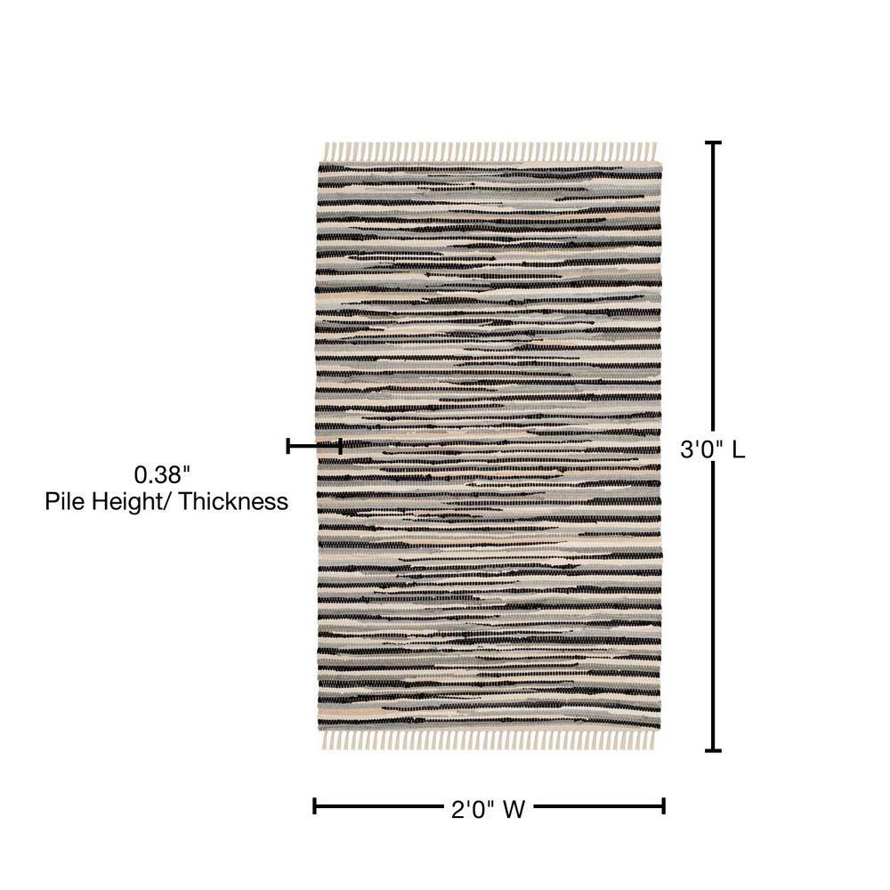 Handmade Black and White Striped Wool Cotton Rug 2' x 3'
