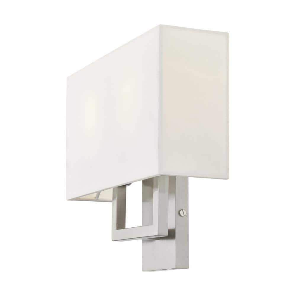 Pierson 2-Light Brushed Nickel Wall Sconce with Off-White Shade