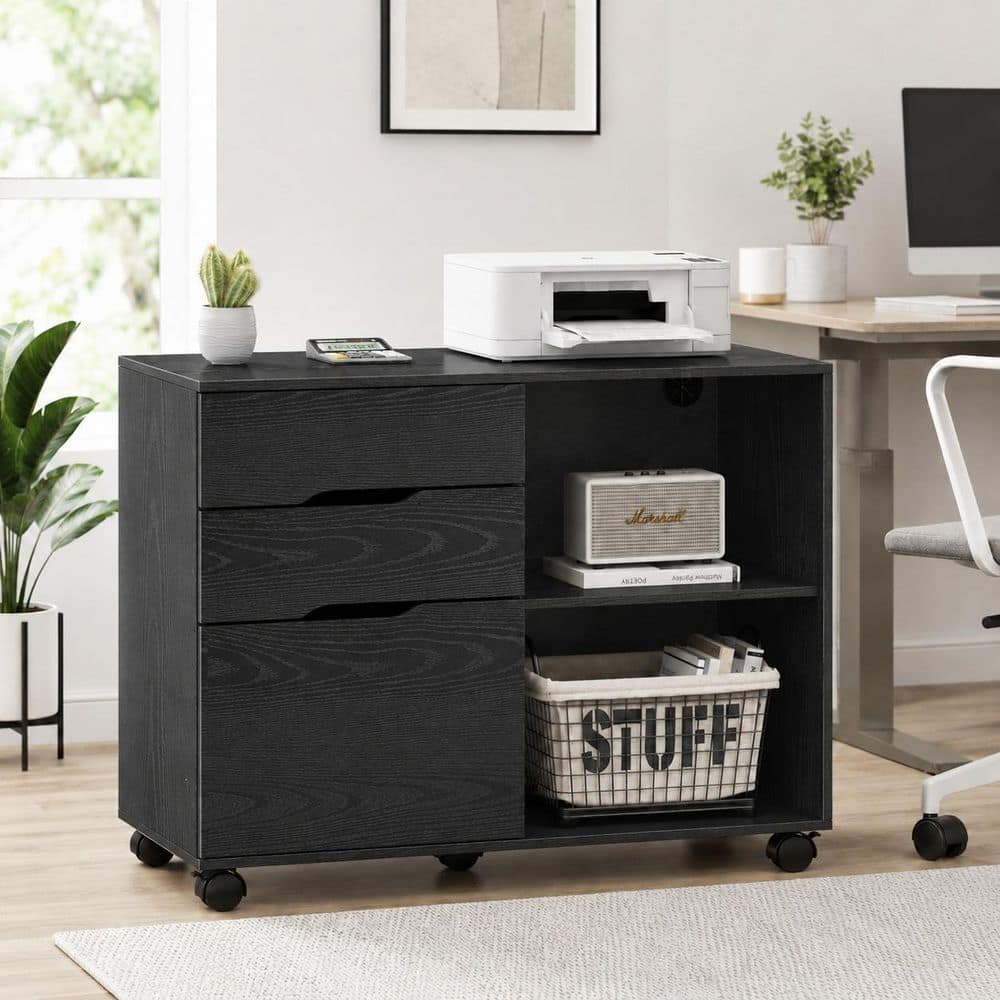 3-Drawer Black Wood 36 in. W Mobile Rolling Lateral File Cabinet price history on PriceWatchPro