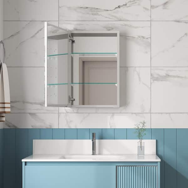 WYonder 16 in. W x 24 in. H Rectangular Aluminum Recessed/Surface Mount Left Swing Door Medicine Cabinet with Mirror