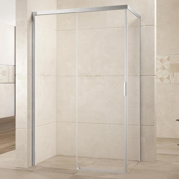CASAINC 48 in. W x 76 in. H Bathroom Sliding Semi-Framed Shower Door/Enclosure in Brushed Nickel with Handle, Right Side