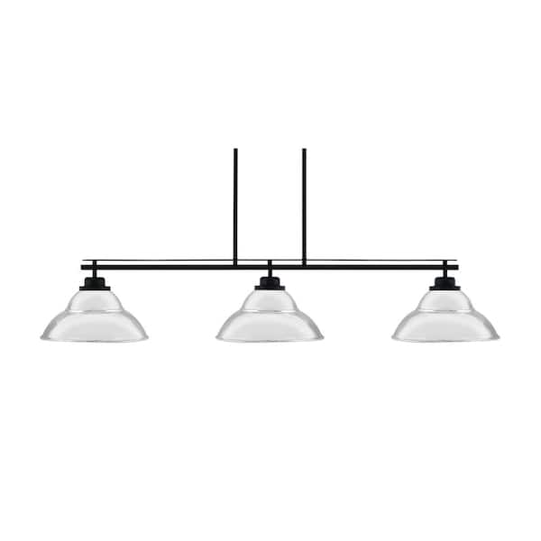 Unbranded Monroe 3-Light, Round Fitter, Matte Black Finish, Billiard Light, 13 in. Chrome Double Bubble Metal Shades