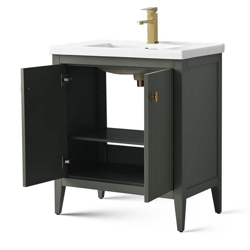 30" Green and Gold Poplar Wood Single Sink Bathroom Vanity