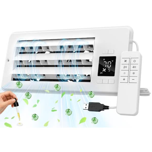 10 in.White Smart Register Booster Fan, Quiet Vent Fan with Thermostat Remote Control 10 Speeds for Floor Wall Ceiling