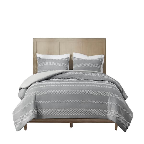 3-Piece Clipped Jacquard Polyester Full/King Duvet Cover Set, Gray