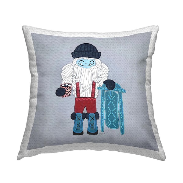 Stupell Industries Happy Yeti Sledding Seasonal Blue Square Outdoor Throw Pillow