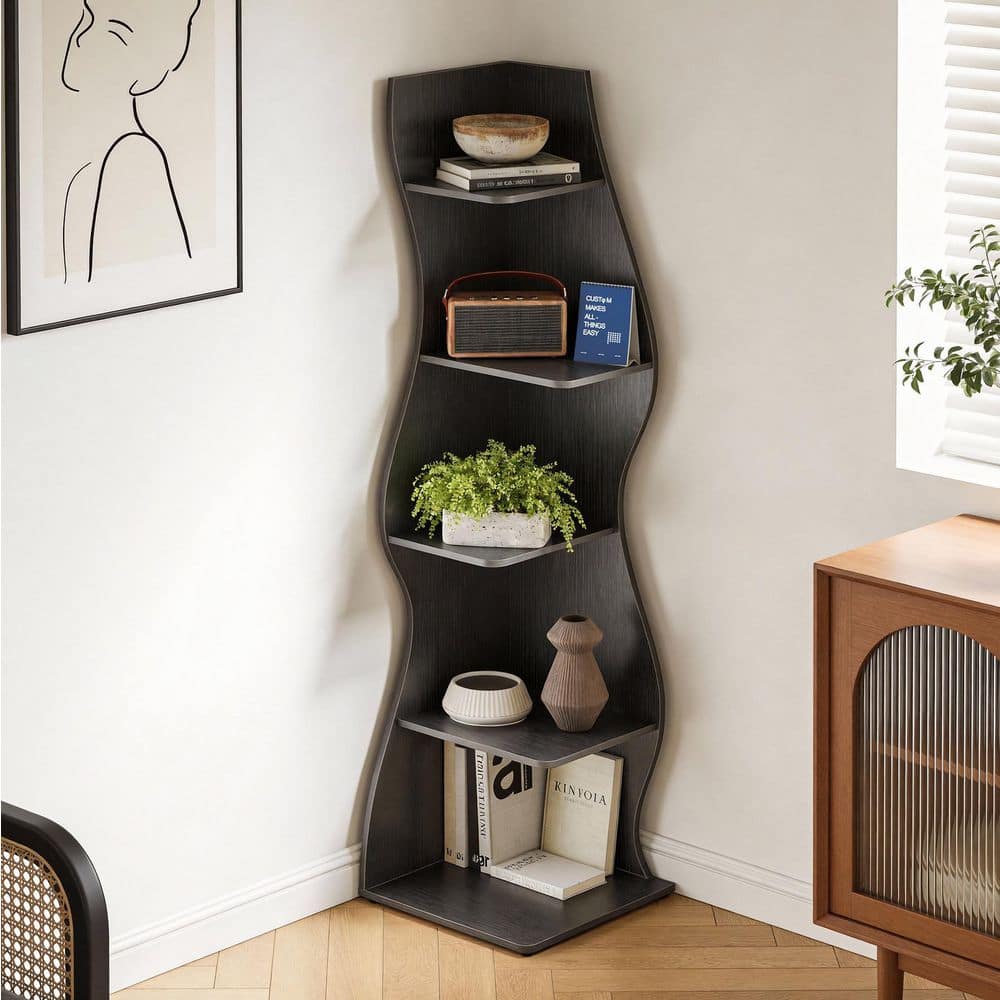 TRIBESIGNS WAY TO ORIGIN Modern 70 in. Tall Black Wood 5-Shelf