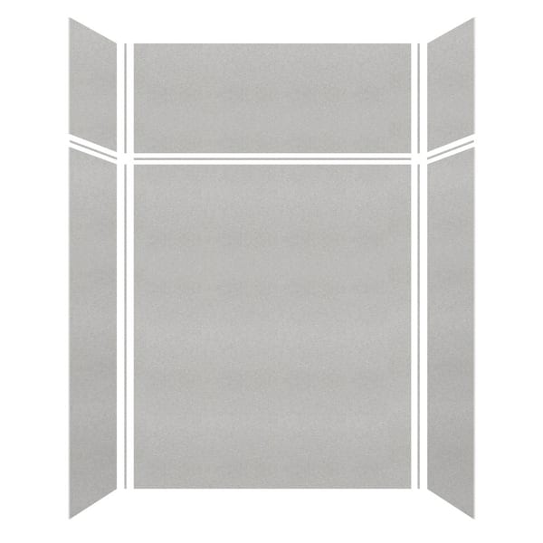 Transolid Saramar 60 in. W x 96 in. H x 36 in. D 6-Piece Glue to Wall Alcove Shower Wall Kit with Extension in Grey Beach Velvet