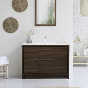 48 in. W x 19.70 in. D x 31.9 in. H Oak Freestanding Single Integrated Sink Bath Vanity w/ White Top, Soft Close Drawer
