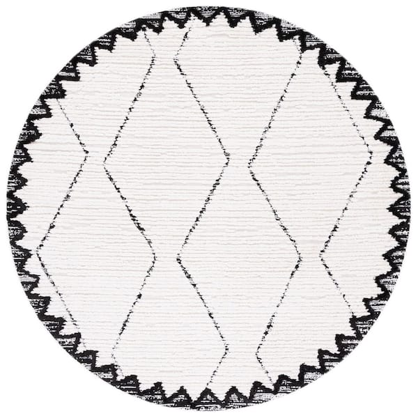 Marrakesh 7 ft. x 7 ft. Ivory/Anthracite Chevron High-Low Round Area Rug