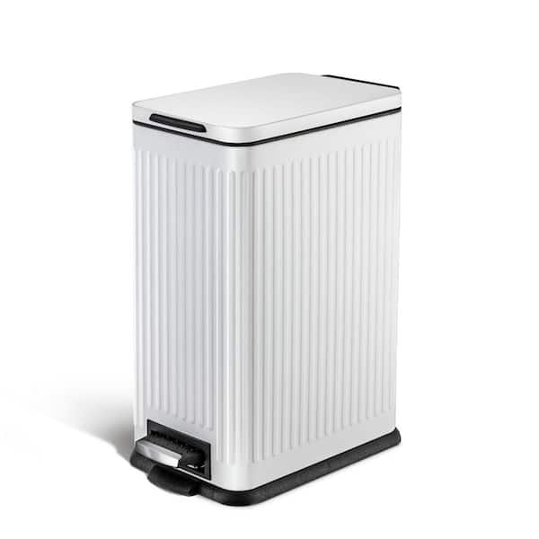 4 Gal. Slim Rectangular Stainless Steel Kitchen Trash Can with Soft-Close Lid and Step Pedal, White