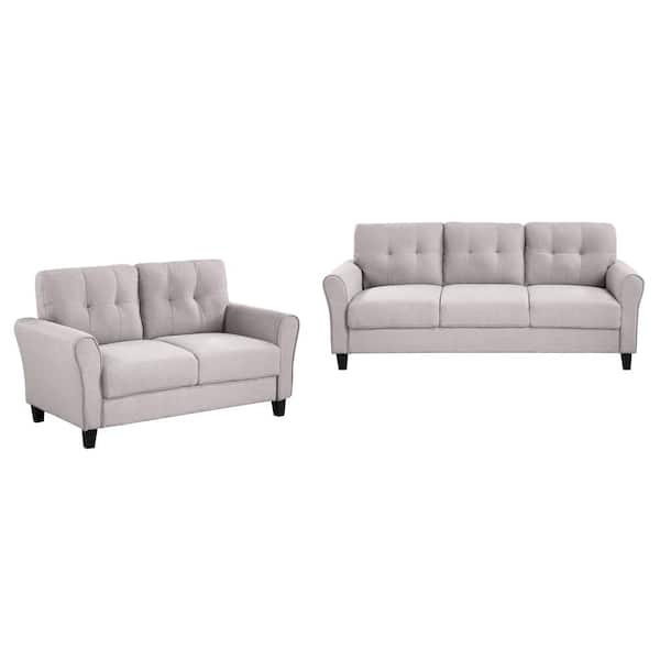 Unbranded 2-Piece Wood Top Gray Sofa Living Room Sets Linen Upholstered Couch Furniture(2+3 Seat )