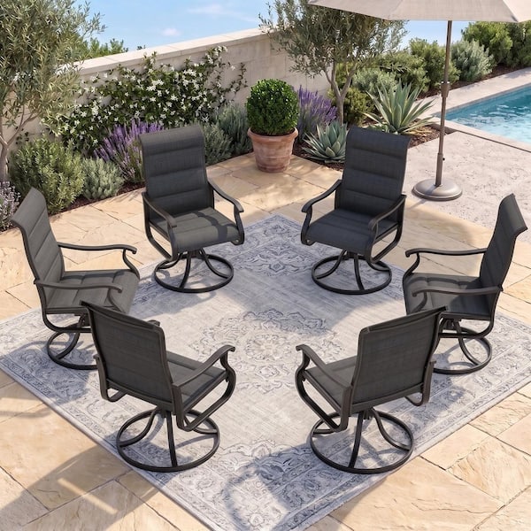 Black Swivel Padded Textilene Metal Patio Outdoor Dining Chair Set of 6