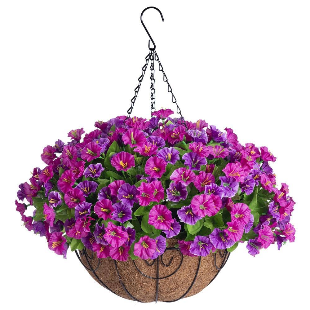 20 in. H Artificial Hanging Flowers with 12 in. Basket, Garden Porch Deck S