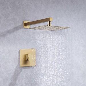 10 in. Shower Head Single-Handle 1-Spray Square High Pressure Shower Faucet in Brushed Gold (Valve Included)