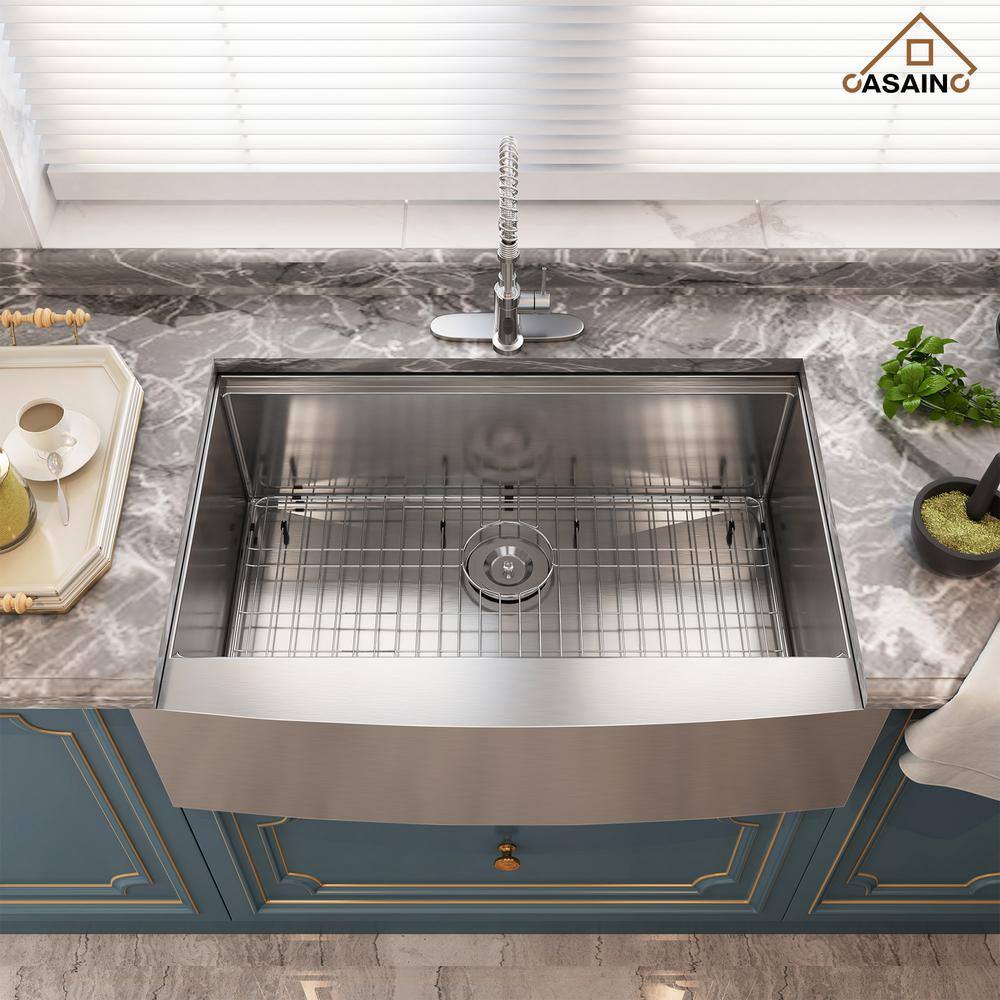 33" Brushed Stainless Steel Farmhouse Workstation Kitchen Sink