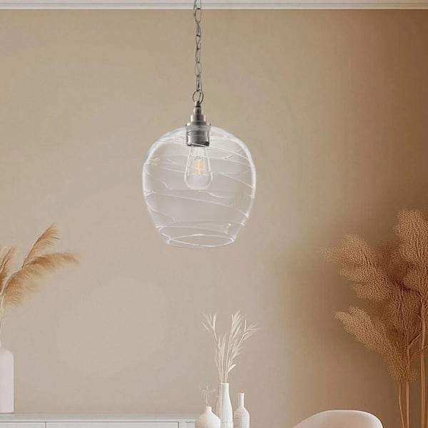 Modern Farmhouse 10.24 in. 1-Light Nickel Pendant Light Industrial Hanging Light Fixture with Clear Glass Shade