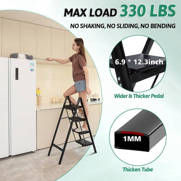 Step Ladder EFFIELER 2 Step Stool Ergonomic Folding Step Stool With Wide Anti-Slip Pedal 430 Lbs Sturdy Step Stool For Adults Multi-Use For Household, Kitchen, Office (Matte White