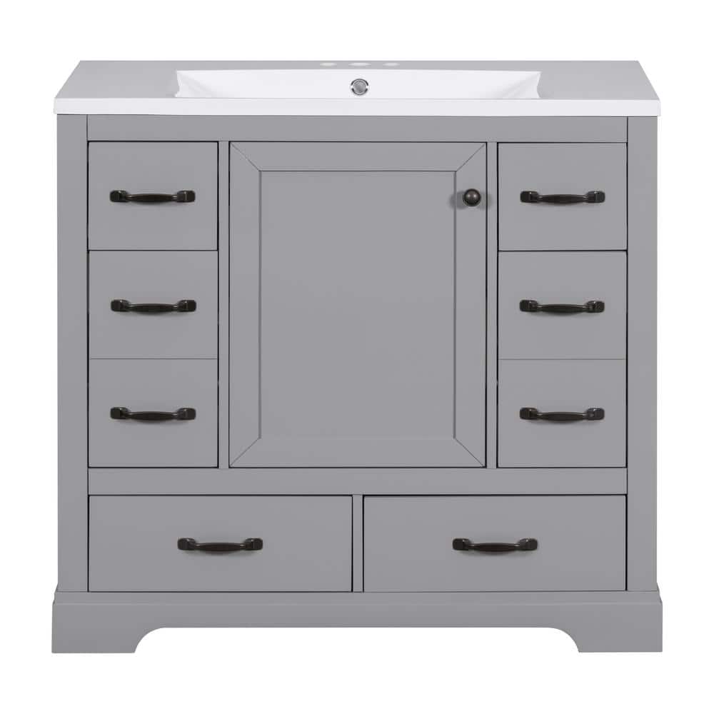 35 in. W x 18 in. D x 34.2 in. H Freestanding Bath Vanity in Gray with Whit