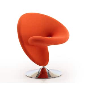 Curl Orange and Polished Chrome Wool Blend Swivel Accent Chair