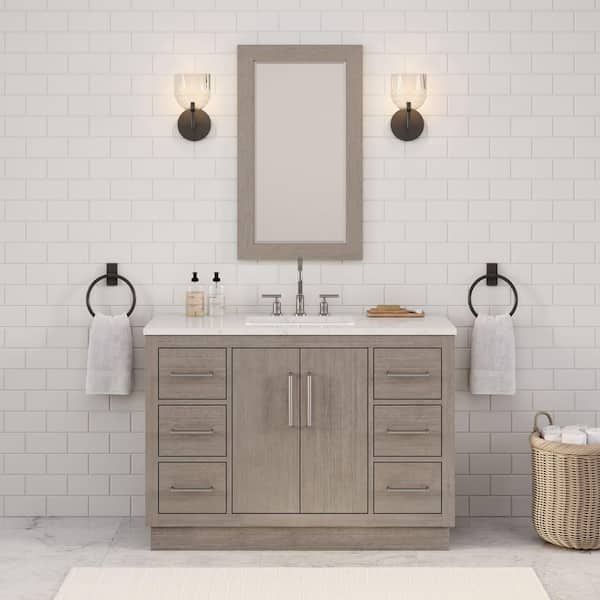 Water Creation Hugo 48 in. W x 22 in. D Bath Vanity in Grey Oak with Marble Vanity Top in White with White Basin
