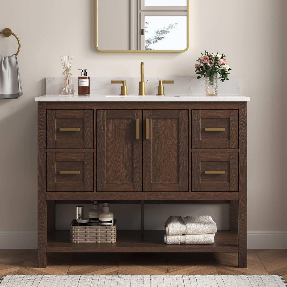 DELUXE DL LIVING Sonia 43 in. Single Sink Freestanding Walnut Bath