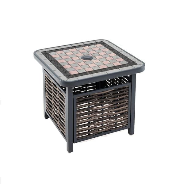 Gymax 21.5 Inches Outdoor PE Rattan Side Table w/ Resin Tabletop Umbrella Hole