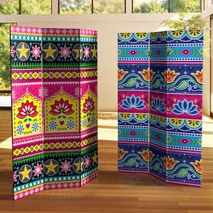 6 ft. Neon Lotus Printed 3-Panel Room Divider