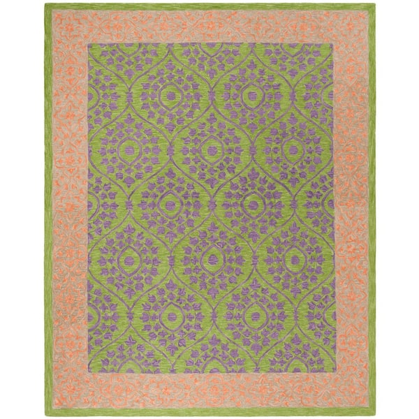 Suzani 8 ft. x 10 ft. Green/Violet Border Ornate Trellis Area Rug
